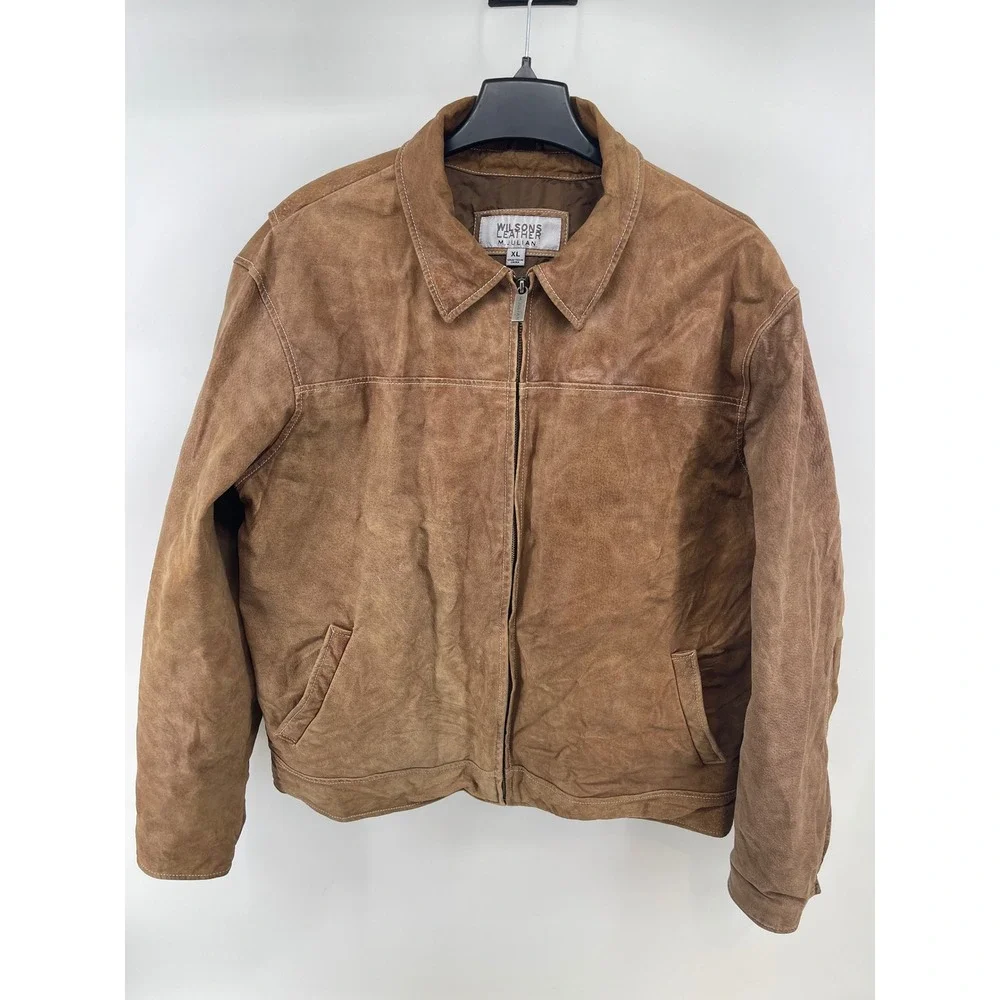 Wilsons Leather M Julian 90's Mens XL Brown Suede Leather Full Zip Bomber Jacket